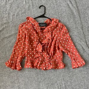 Authentic realisation par red and white polka dot wrap top “the Cher top”